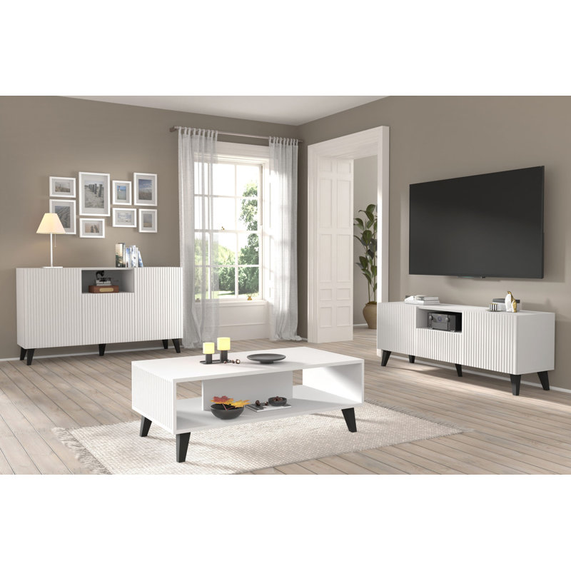 Fontainbleau Four Leg Coffee Table with Storage, Black, Matt white