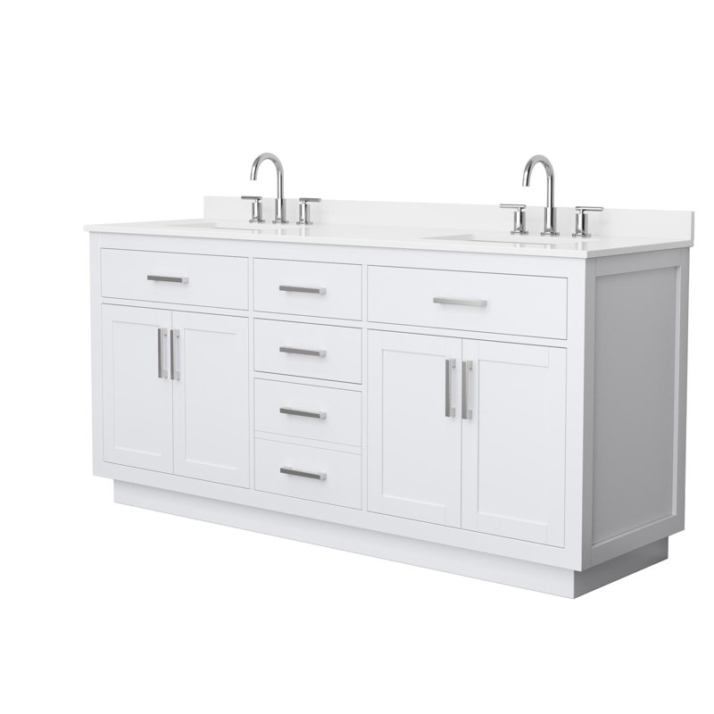 Beckett TK 72'' Double Bathroom Vanity with Quartz Top, Matte Black, 8" Center, White
