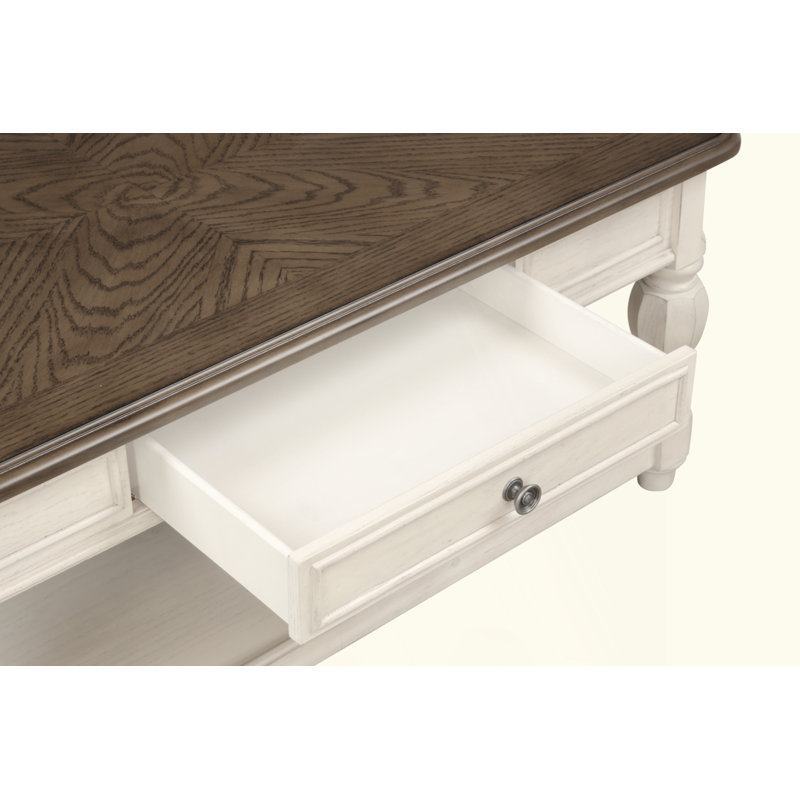 Console antique blanche et brune avec rangement