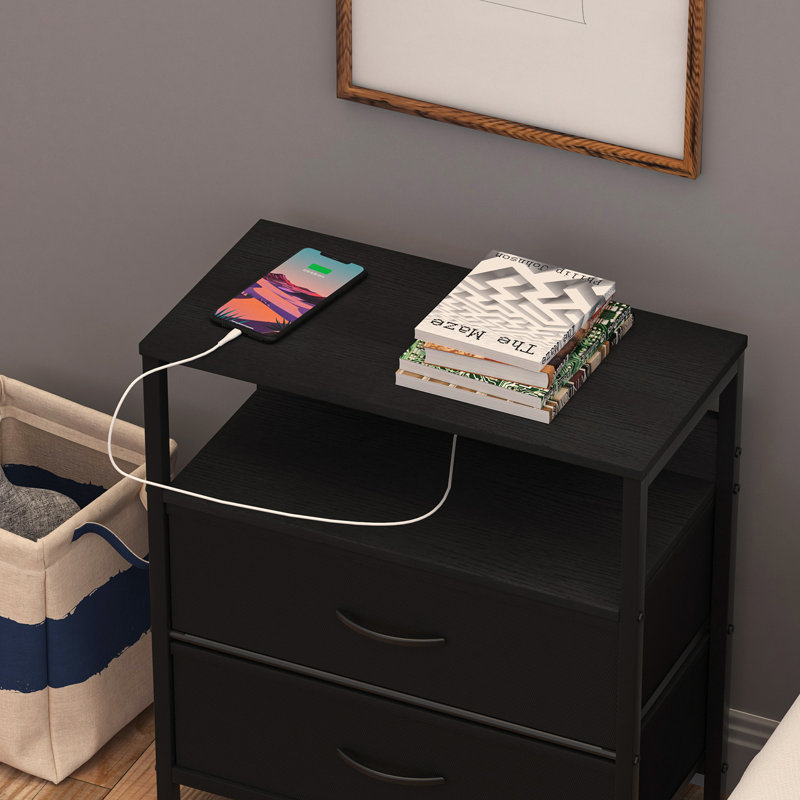 Kaderius 2 - Drawer End Table and Built-In Outlets, Black