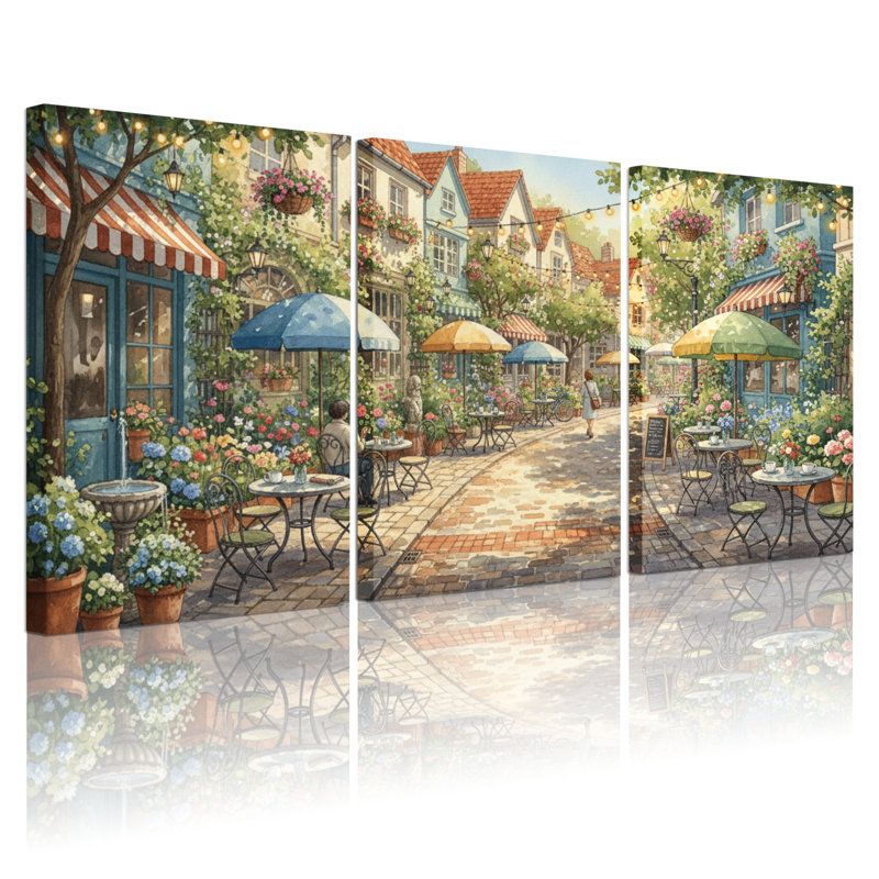 Ensemble de 3 impressions sur toile Scènes et paysages urbains charmants, H 18 po x l 36 po