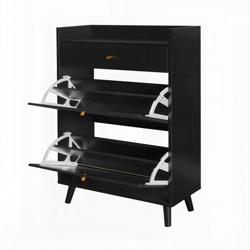 Armoire 2 portes 1 tiroir en rotin Allen avec étagère à chaussures, double couche, parfaite pour l'entrée et le rangement
