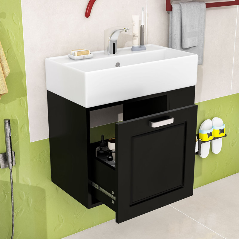 Meuble-lavabo moderne flottant avec lavabo facile d'entretien, Noir