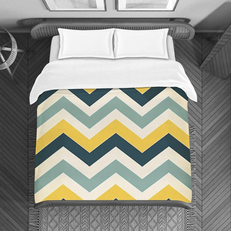Chevron Bedding Pattern Duvet Cover Blue/Yellow, Housse de couette pour très grand lit
