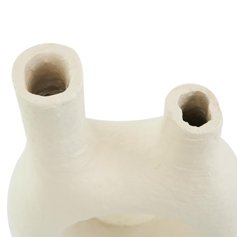 Paper Mache Abstract Rounded Decorative Vase with Double Openings, 14.35" H x 9.10" W x 3.8" D