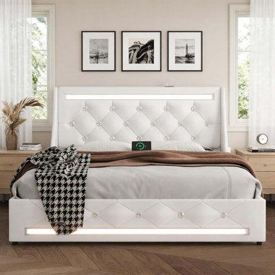 Luxury Bed Frame with Storage Drawers and Smart Charging Station