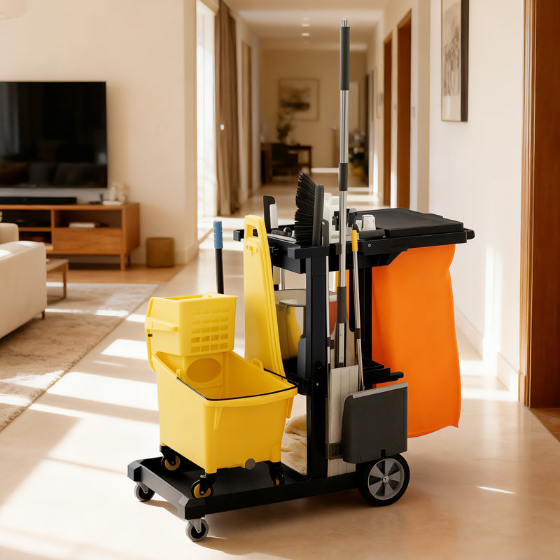 Chariot de nettoyage commercial, chariot de nettoyage professionnel, noir, Noir