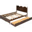 Grand lit plateforme avec rangement spacieux et lit gigogne simple en noyer