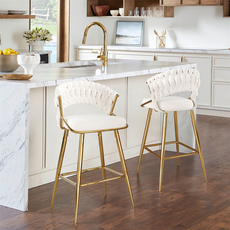 25.2" Modern Velvet Counter Stool With Gold Accents(Only Dining Chairs), Beige