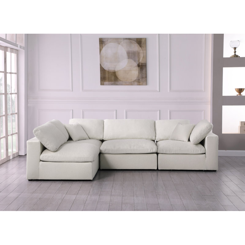 Burrows Upholstered L-Shaped Sectional Reversible, Cream Linen Textured Fabric