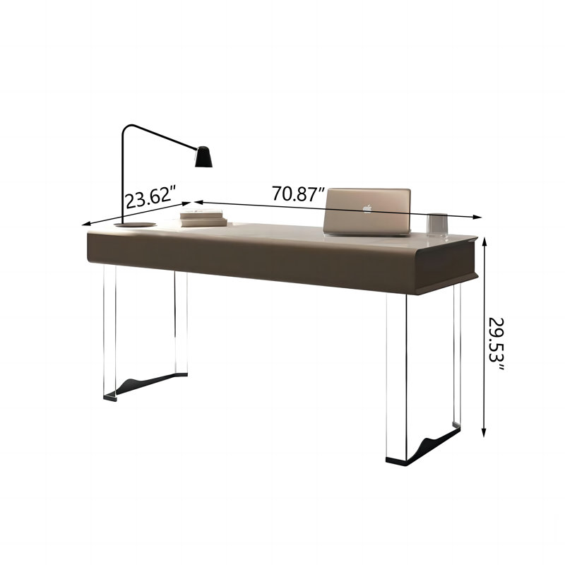 Bureau rectangulaire en pierre frittée, 2 tiroirs, 29.53" H x 70.87" W x 23.62" D