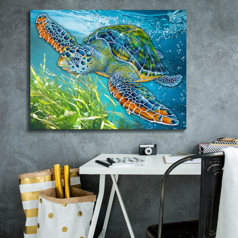  «Sea Turtle» par Tim Jeffs, art mural sur toile, H 26 po x l 34 po