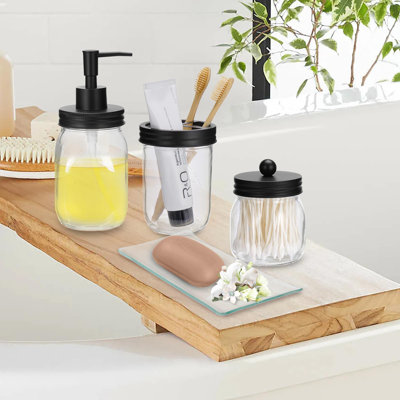 Ensemble d'accessoires de salle de bain, ensemble de 4 décorations de salle de bain, porte-brosses à dents, distributeur de savon, pot Mason (porte-qatip), porte-savon, décoration intérieure rustique