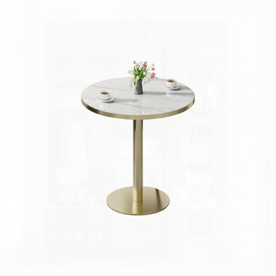 Table de salle à manger ronde et bistro moderne avec plateau en faux marbre, assemblage facile et structure en métal robuste