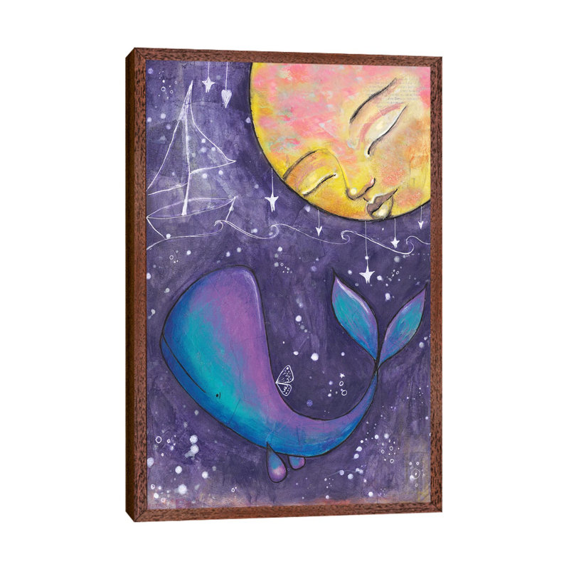 Moon Whale 1 Piece Wall Art on Canvas, 66.04 cm H x 45.72 cm W, Classic Brown Wood Framed
