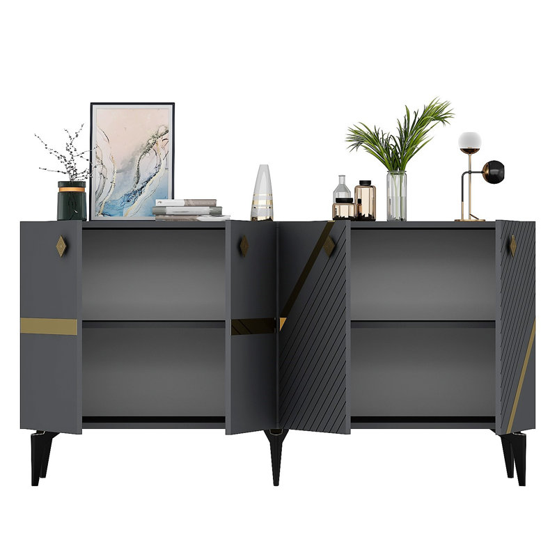Zeiger 150 Cm Wide Sideboard, Grey/Gold