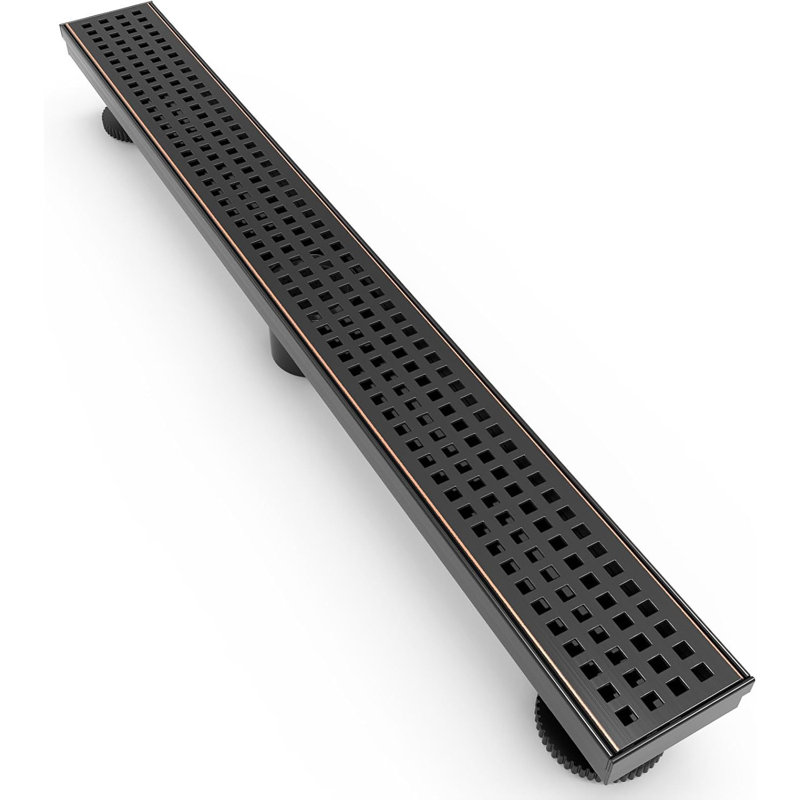 24-Inch Linear Shower Drain, Square Hole Pattern Grate, Oil Rubbed Bronze