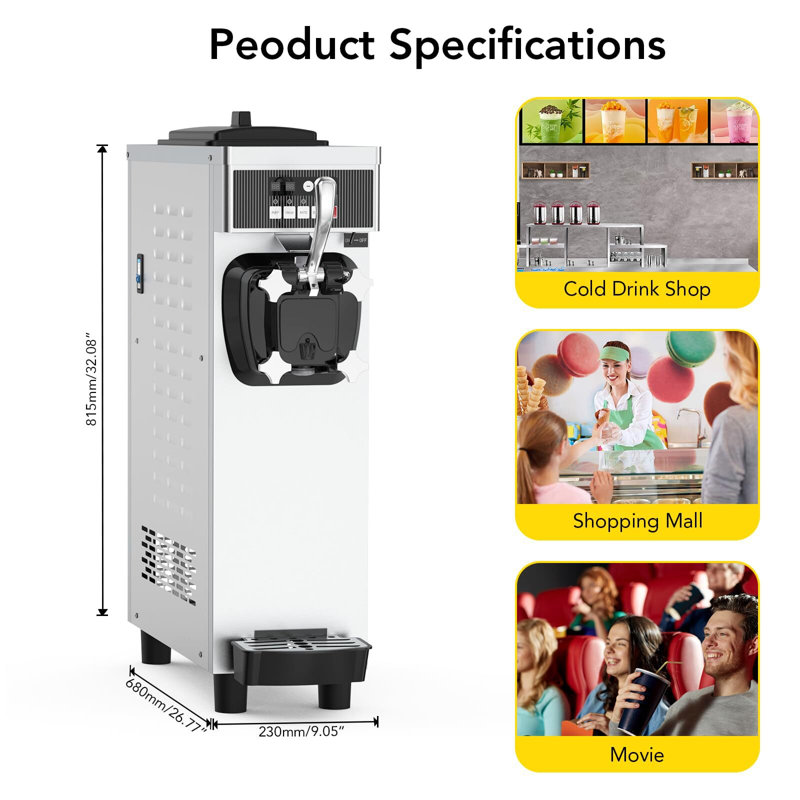 Commercial Ice Cream Machine, 4.76 To 5.8GAL/H Ice Cream Machine Machine, With Pre -Cold Function