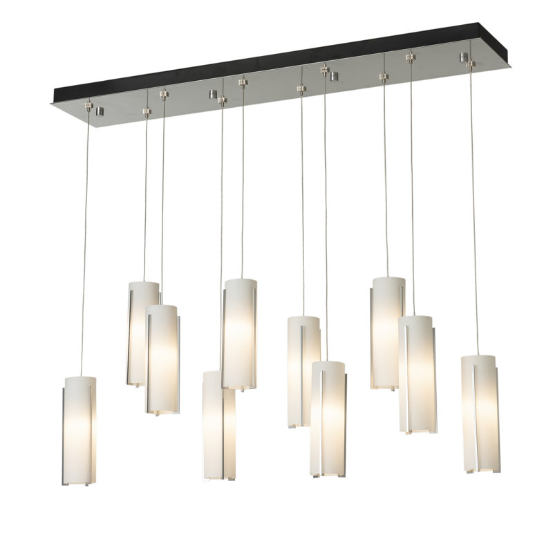 Exos 10 - Light Cylinder Pendant, Sterling, Long: 13" to 130", Opal Glass