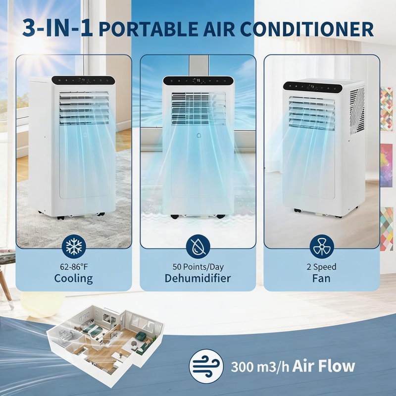 Climatiseur portatif 8 000 BTU, jusqu'à 350 pieds carrés