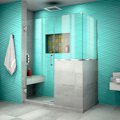 Unidoor Plus 48" W x 30.375" D x 72" H Frameless Pivot Rectangle Shower Enclosure with Fixed Panel