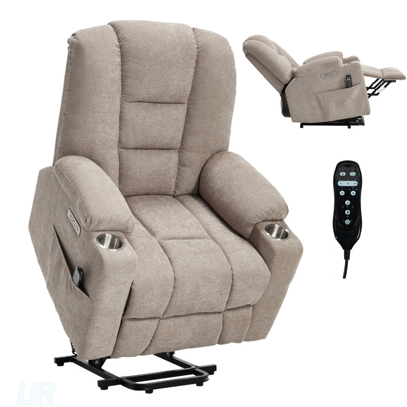 Power Lift Recliner Chair With Massage, Heat, And USB Ports For Elderly, Overstuffed Comfort, And Heavy Duty Motion, Khaki