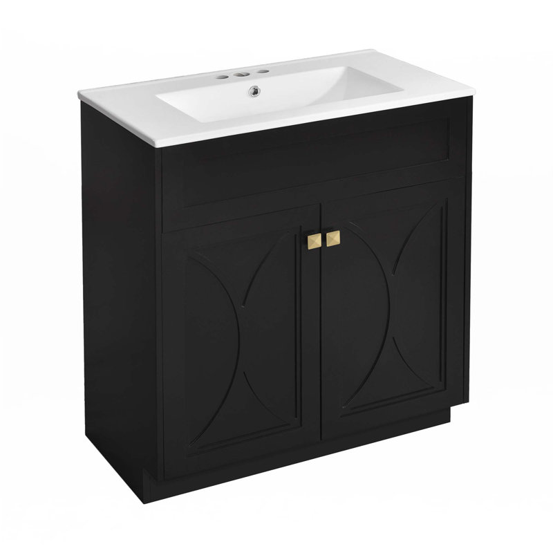 Meuble-lavabo 30 po avec lavabo en céramique, Noir, noir, noir, noir