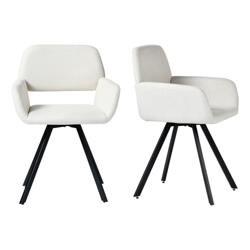 Ensemble de deux chaises de salle à manger en acier et tissu beige et noir