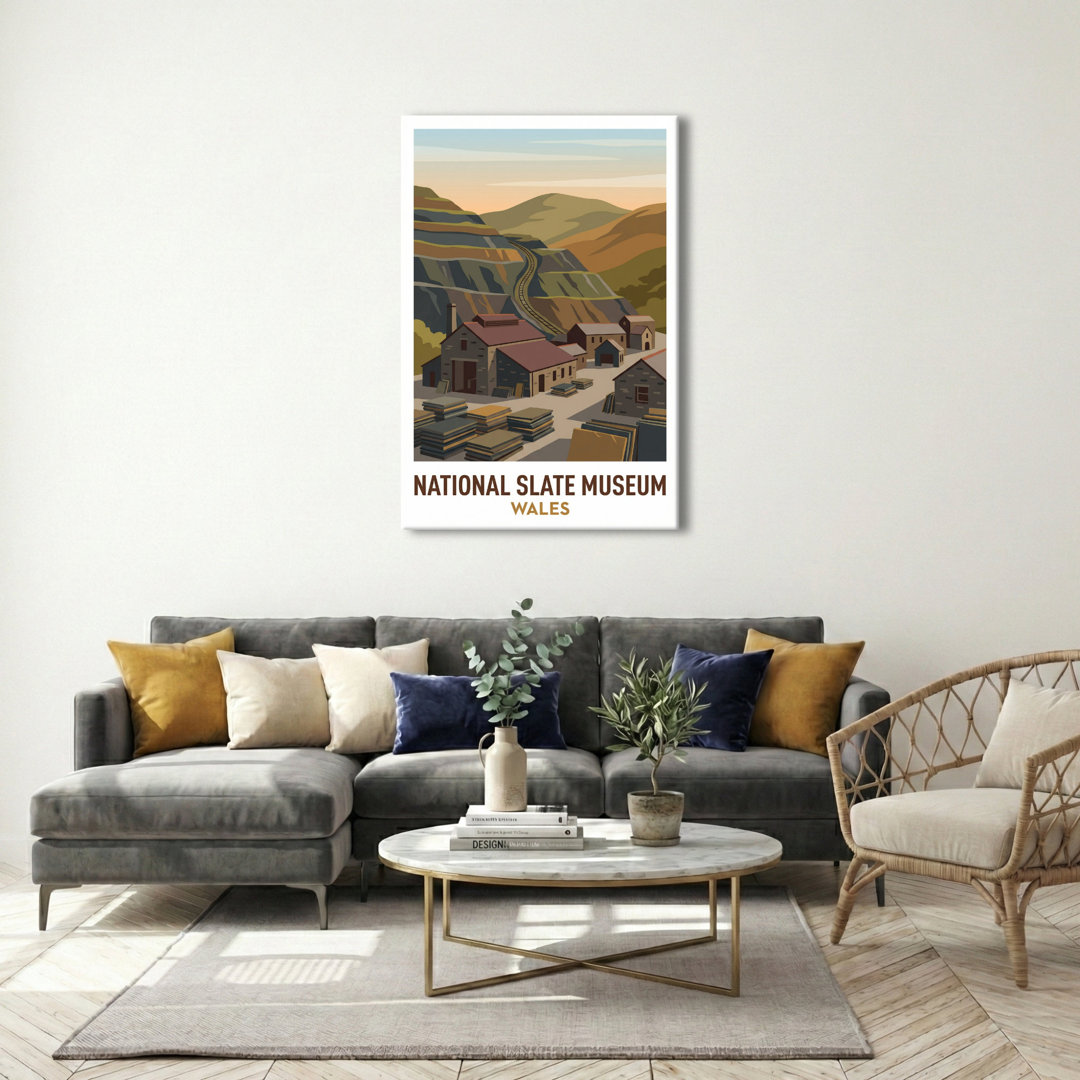 National Slate Museum, Wales - Romantic Travel Poster of Llanberis Quarries and Snowdonia. Giclee Print on Wrapped Canvas. Wall Art, Home Decor - Muse