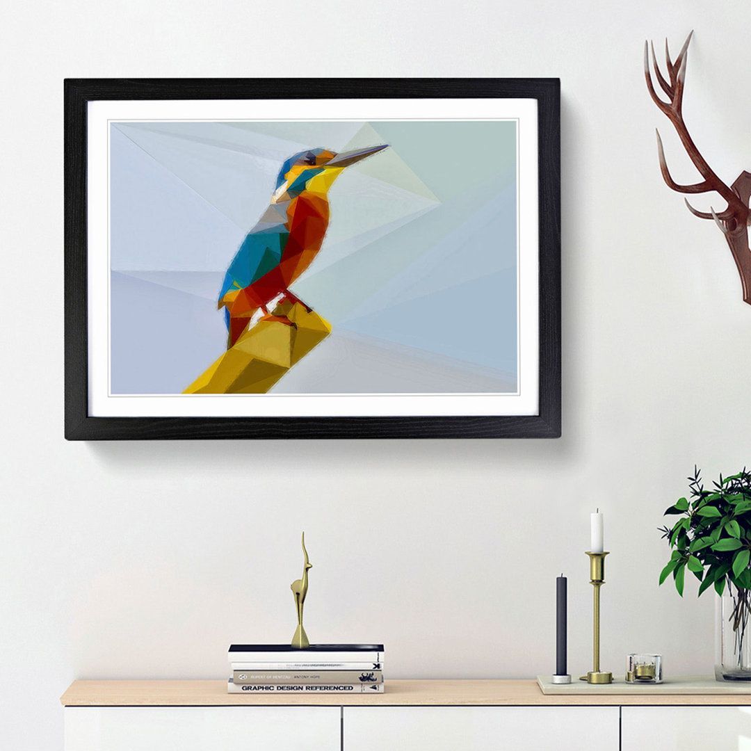 Geometric Kingfisher Bird in Abstract - Framed Print