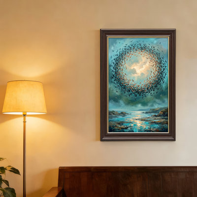 Art mural antique sur toile encadré doré pour le salon, la chambre à coucher, le bureau ou le vestibule - Décoration murale décorative avec ciel oiseaux