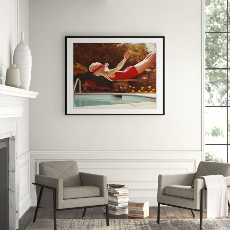 Young Woman In Blindfold Balancing On Diving Board Giclee Print by Getty Images, Black, 36" H x 36" W x 2.375" D