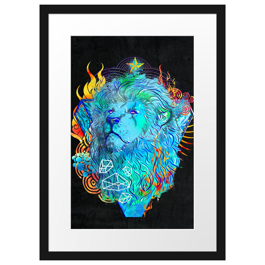 Gerahmtes Poster Lion Fire Black