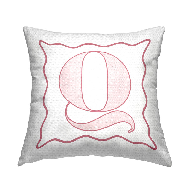 Coussin décoratif à pois rose lettre intérieur / extérieur, Q
