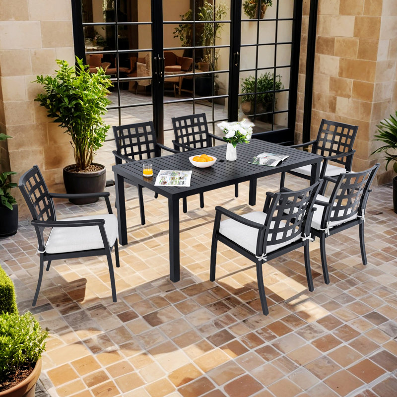 Ensemble de salle à manger 7 pièces pour patio, table rectangulaire d'extérieur et six chaises de jardin, 6