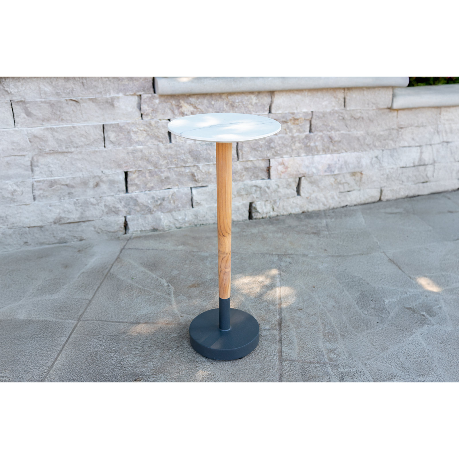 Teak & Marble Composite Cocktail Table, White