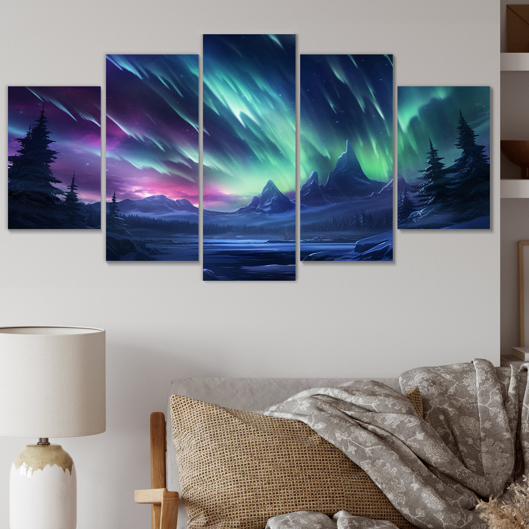 DesignArt Vibrant Northern Lights On Metal 5 Pieces Print | Wayfair