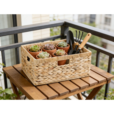 Très grand panier de rangement en osier avec poignées, panier rectangulaire en jacinthe d'eau naturelle avec cadre en métal robuste pour l'organisation à la maison dans le salon, la salle de bain, la cuisine et le bureau
