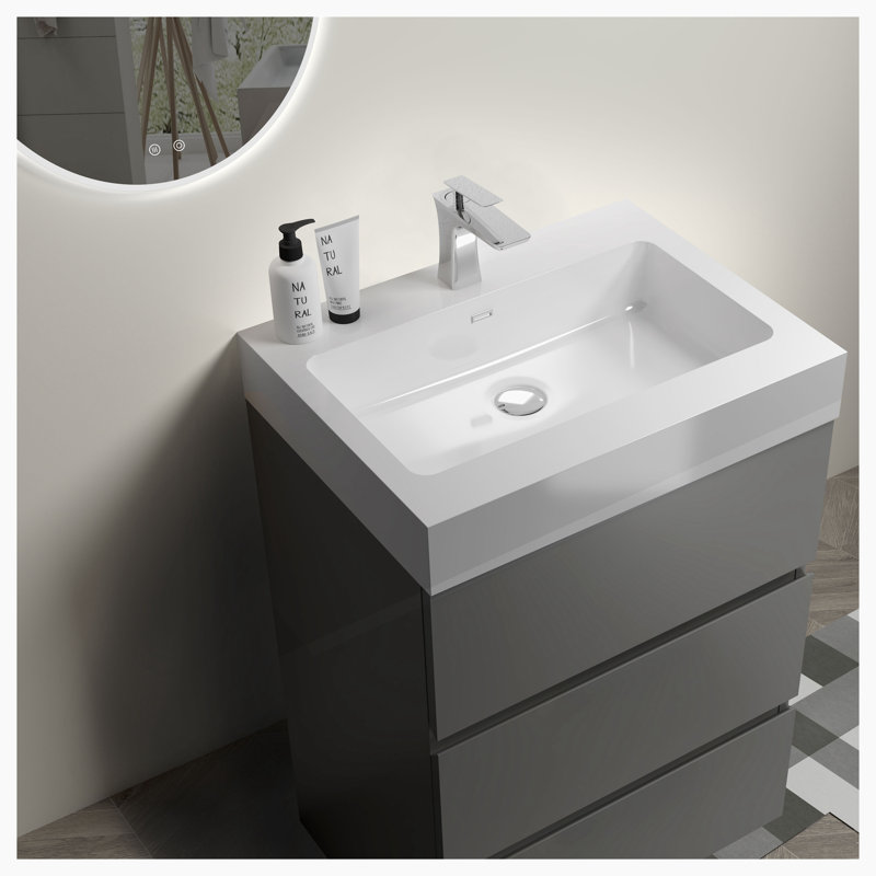 24'' Single Bathroom Vanity with Top, Gray, White
