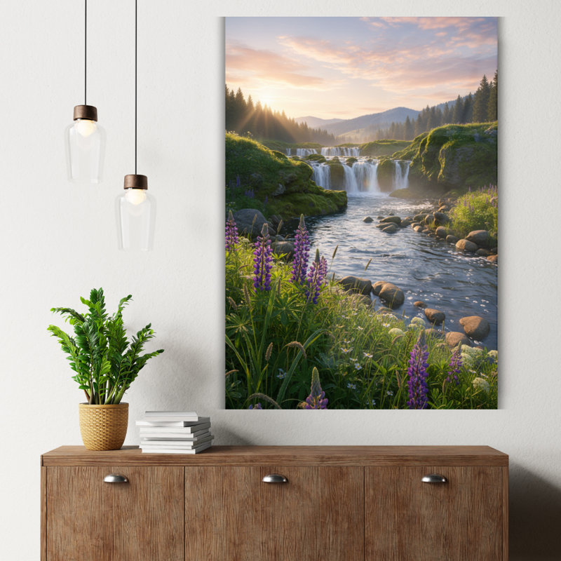 Tableau mural en verre trempé avec cascade de montagne, H 40 po x l 30 po