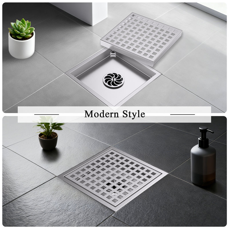4 Inches Square Shower Drain, Brushed Nickel