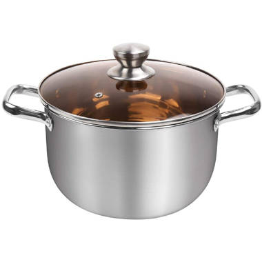 Arc 6 Quart Stainless Steel Stock Pot, Soup Pot with Glass Lid, Nonstick Boiling Sauce Pot AFH-SP06Q