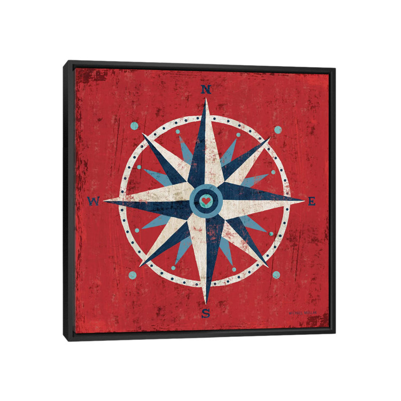 « nautique love (compass) »-impression sans cadre sur toile, H 12 po x l 12 po x P 1,5 po, Toile avec cadre noir