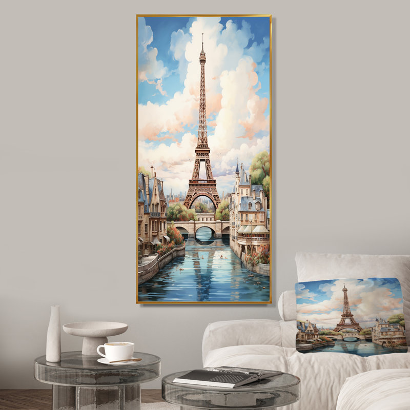 Tour Eiffel, paysage parisien, Cadre flottant doré, 44" H x 34" W