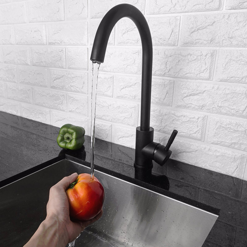 Robinet d'évier de cuisine à poignée simple, Noir mat