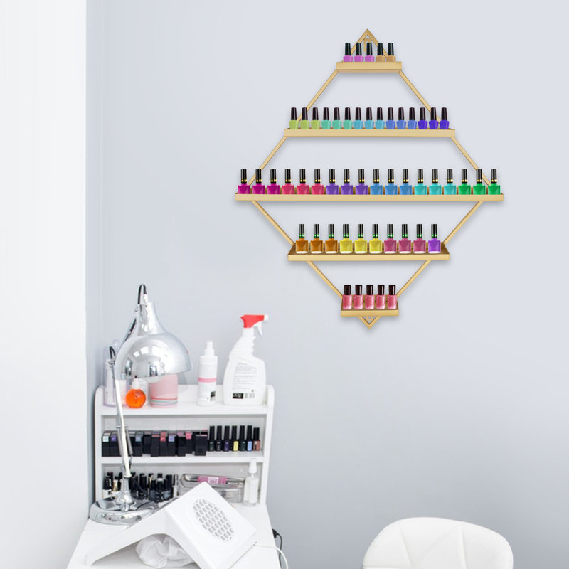 Présentoir à vernis à ongles doré en forme de losange, étagère de rangement cosmétique murale à 5 niveaux, porte-flacons pour salon de manucure à domicile