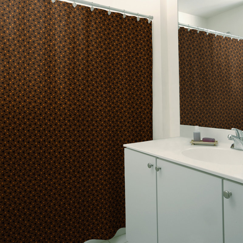 Rideau de douche simple hexagonal classique, Orange / Noir