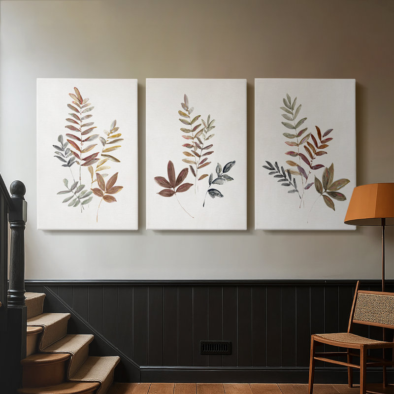 Feuilles d'automne I - Toile tendue avec châssis sur mesure - 3 pièces, H 12 po x l 24 po