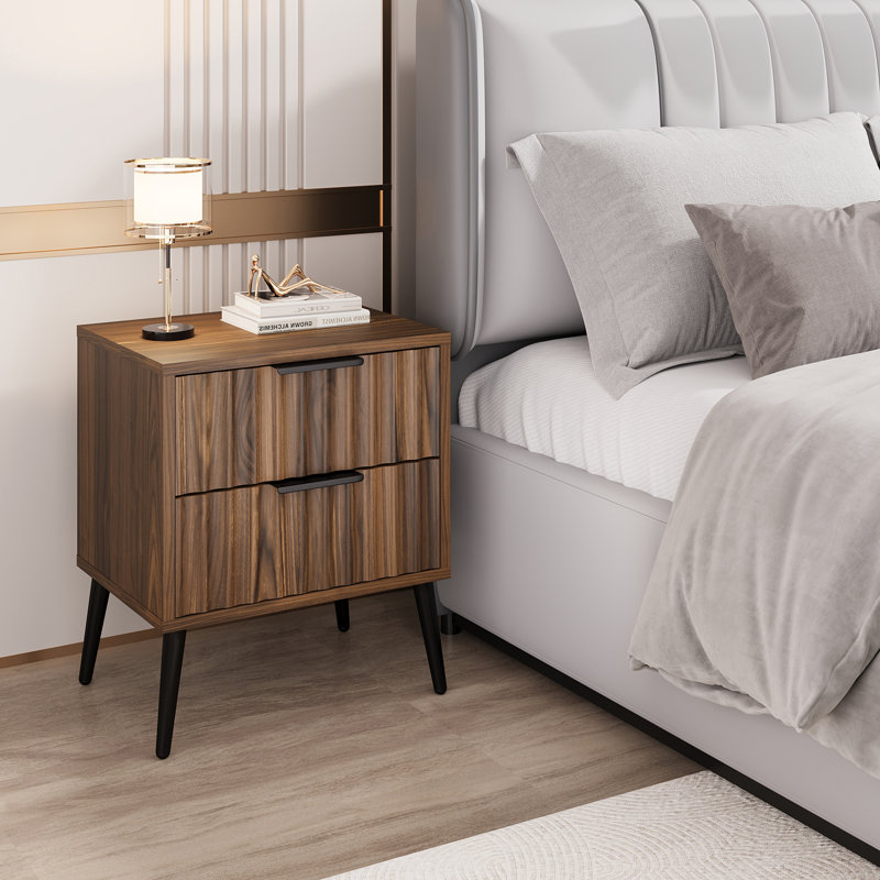 2 Drawer Nightstand With Fluted Front, Multi-Use Bedside Table For Bedroom Or Living Room, 15.74"D X 17.71"W X 21.65"H(Set Of 2 )