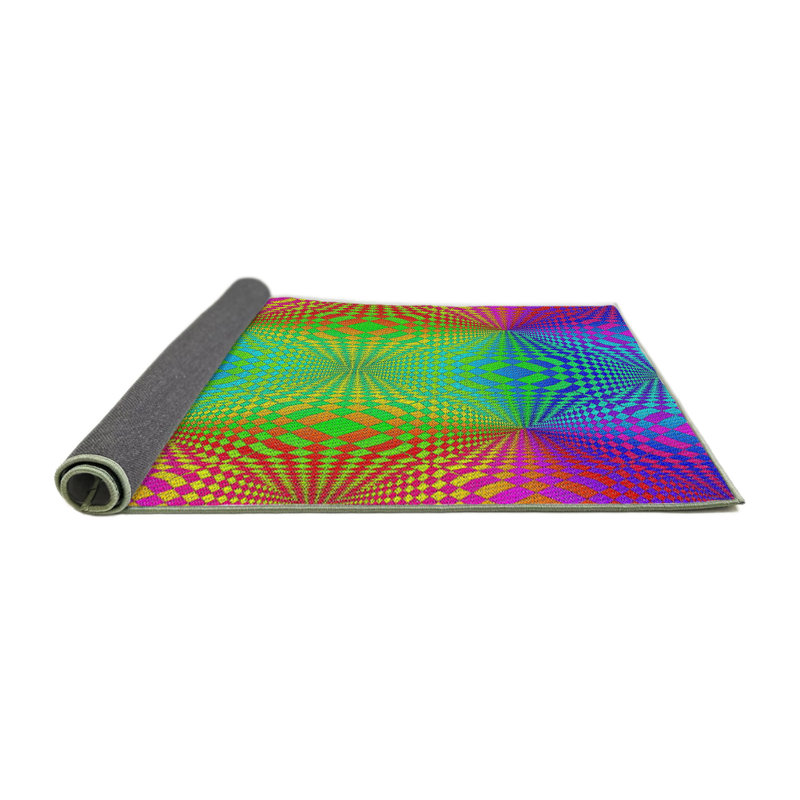 Tapis mauve/vert/rouge à tissage électrique, Rond 8 pi